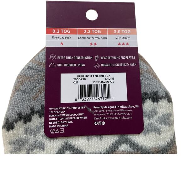 Muk Luks Slipper Socks Taupe Tan Gray White Snowflake NWT - Picture 3 of 5